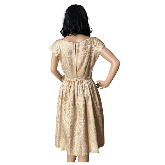 Vintage OOAK 1960's Gold Lame Brocade Dress Bow Detail Cocktail Party size XS - Picture 3 of 16